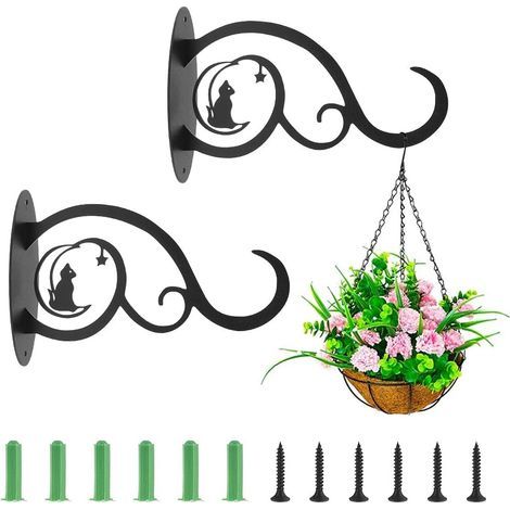 Support plante mural balcon 2pcs – Crochet de suspension en fer forgé noir – Imperméable et antirouille – Pour pots de fleurs suspendus (1/5)