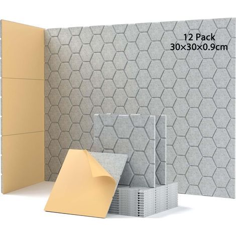 Pack of 12 Self-Adhesive Acoustic Panels 30x30x0.9 cm Sound Insulation Honeycomb Foam For Studio Office (1/5)