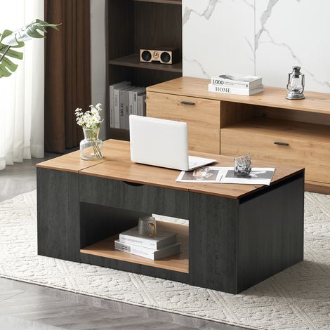 Table basse relevable 109,5 cm avec structure grise, design élégant, rangement sous le plateau (1/5)