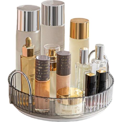 Organisateur de maquillage rotatif 360°, gris, 1 couche. (1/5)
