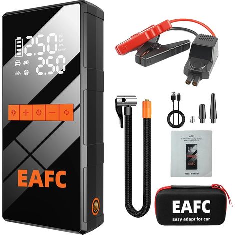 Démarreur de voiture, compresseur d'air 150PSI, booster de batterie d'urgence, Clip intelligent noir avec sac (1/2)
