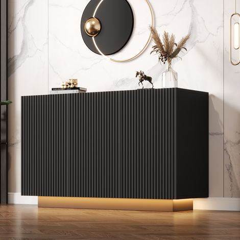 Credenza LED 120x40x75 cm in MDF nero, 6 vani, mobile soggiorno – MEUBLIV (1/5)