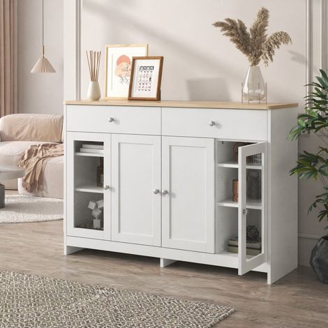 Aparador 120 x 37 x 80 cm, 4 puertas, 2 cajones, con puertas de cristal HAVRYA (1/5)