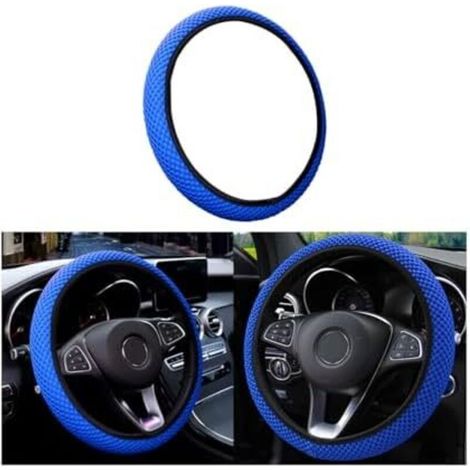CSPARKV 36-40CM Couvre Volant Voiture Housse Volant Voiture en Microfibre de Soie Respirante Chaude en Hiver et Fraîche en été Antidérapante Inodore Durables Accessoires Volant Voiture (Bleu)