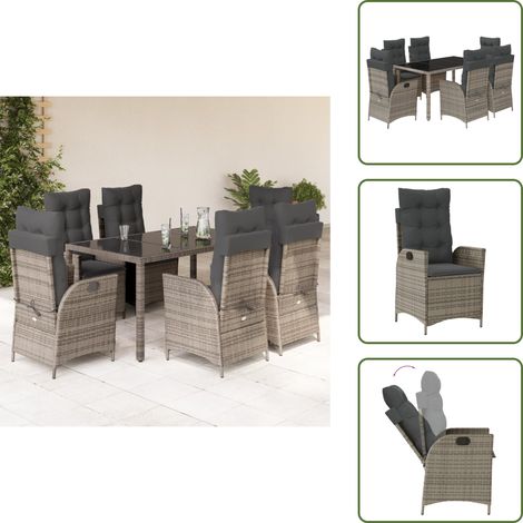 The Living Store 7-tlg. Garten-Essgruppe mit Kissen Grau Poly Rattan - Gartentisch (1/5)