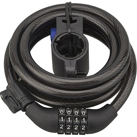Antifurto a combinazione Twisty, 4 cifre, cavo d'acciaio, bicicletta, 10mmx1,8m, nero - THIRARD