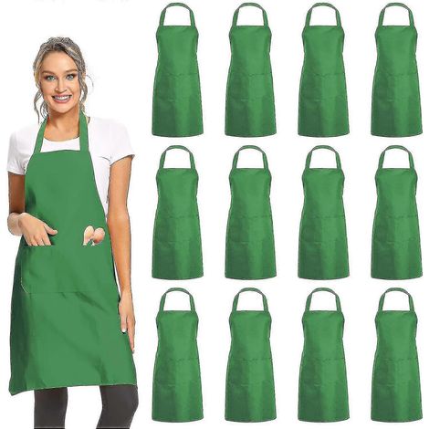 Packung mit 12 schwarzen Unisex-Schürzen mit 2 Taschen, Großhandel. (1/4)