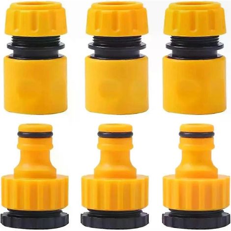 Lot de 6 raccords rapides pour tuyau d'arrosage, embout double mâle 1/2", adaptateur et rallonge pour tuyau d'arrosage. (1/4)