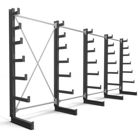 Rayonnage à bras en porte-à-faux STIER, simple, 4 travées avec 6 niveaux décroissants 5200x2000x500 mm (1/5)