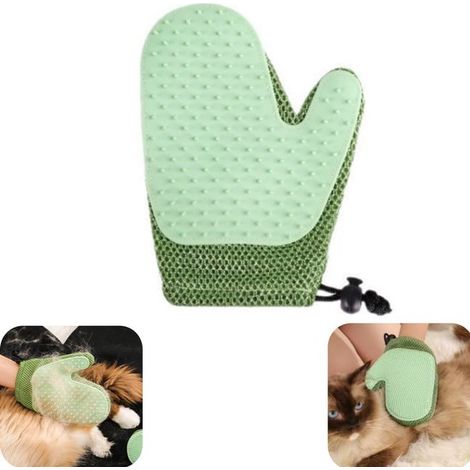 Gant-brosse pour animaux - brosse démêlante double face réglable pour chats, chiens et tapis, vert, 21 x 5,5 cm (1/5)