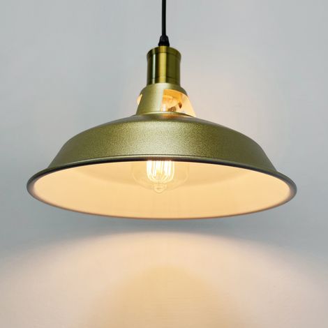 27cm Lustre Suspension Industrielle en Métal E27 Lampe Vintage Rétro pour Salon Chambre Cuisine Doré et Blanc (1/5)