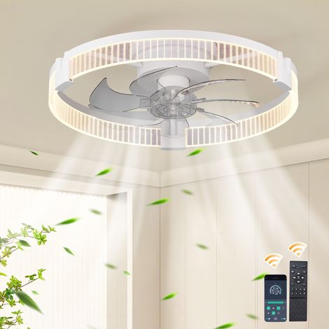 20 Inch Low Profile Ceiling Fan with Light, Ceiling Fans with Lights and Remote, Modern White Flush Mount Fandelier, 6 Speed DC Motor, Dimmable LED, Bedroom Kitchen Living Room (1/5)
