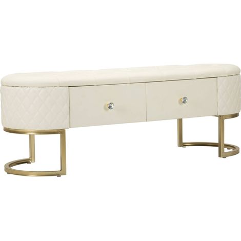 Dmora - Panca Golfo, Panchina multiuso, Seduta per ospiti, Cassapanca multifunzione, 120x40 h43 cm, Bianco e Oro (1/5)