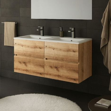Mobile bagno sospeso doppio lavabo 120x44.6x52H colore rovere quercia Sevilla