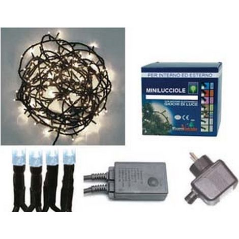 1PZ MINILUCCIOLE A LED BIANCO FREDDO PER ESTERNO CON GIOCO LUCI - 240 led - mt.24 + 2 cavo
