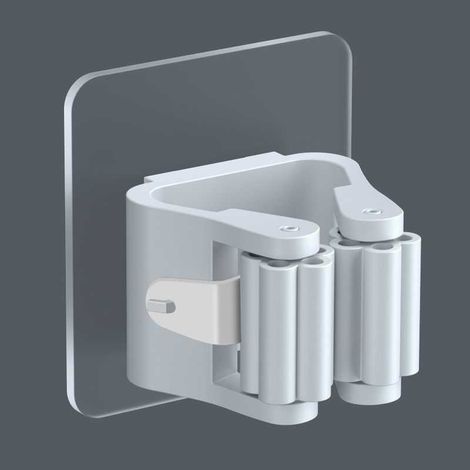 Filiyano – Support de balai auto-adhésif (lot x1), sans perçage, fixation murale pour cuisine, salle de bain, garage, jardin, blanc standard (1/5)