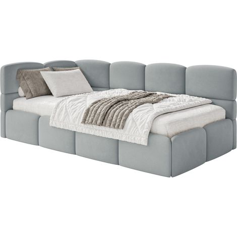 Selsey Cloudy – Jugendbett 120x200, Kopfteil links, Matratze & Bettkasten, Samt Grau