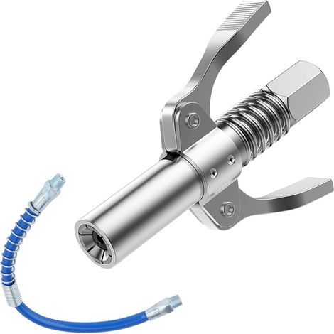 Fettpressenspitze, Doppelgriff-Armatur mit Doppelgriff, kompatibel mit allen Arten von 1/8-Zoll-NPT-Fettpressen, auslaufsichere Armatur aus Edelstahl, Schlauch im Lieferumfang enthalten