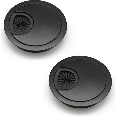 Noble 60mm Kabeldurchführung, Kabellochabdeckung für Schreibtische und Arbeitsplatten, Farbe: Schwarz, Material: Zinklegierung, 2 Stück (1/4)