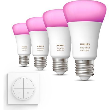 Philips Hue Kit d'extension E27 avec 4 Ampoules Standard Lumière blanche et colorée - Incl. 1 Interrupteur à cadran (Blanc) - White and Color Ambiance (1/5)