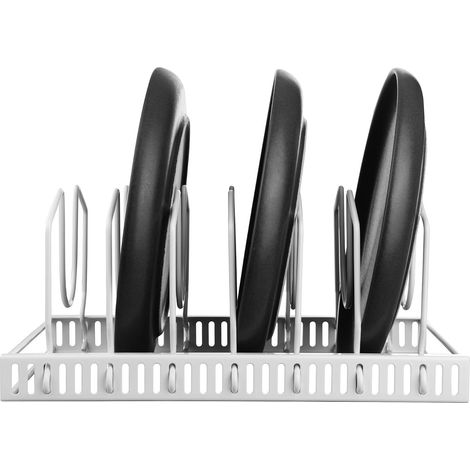 Soporte para tapas de ollas para cajones - Para tapas de ollas, tablas de cortar, platos, sartenes con compartimentos ajustables (1/5)