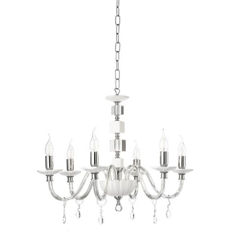 Lampadario sospeso LIVIA in vetro e cristallo D70 cm Bianco 6 luci (1/2)