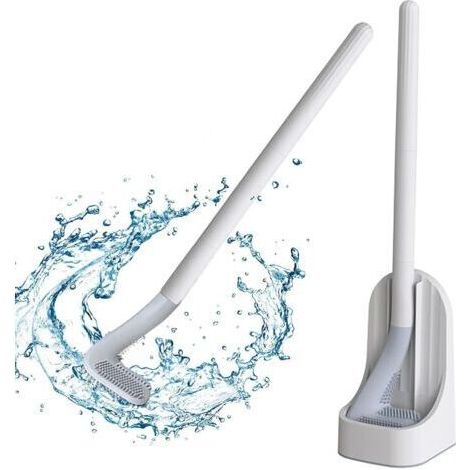 Brosse de toilette en silicone, brosse de toilette, brosse de toilette et support, brosse de toilette de salle de bain avec long manche en plastique, fixation murale ou au sol, brosse de nettoyage de