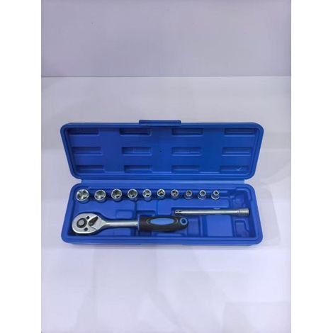 12 Pièces Jeu de Clés à Cliquet avec Rallonges - Coffret Outils Mécanique Auto Moto Bricolage Maison - Ensemble Clés Mixtes et Douilles en Acier Chromé