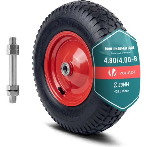 VOUNOT® Schubkarrenrad Luftreifen 4.80/4.00-8, Innenloch Ø20mm mit Achse, 400x85mm (1/5)