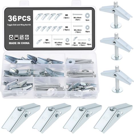 36 Pcs Chevilles à Ressort avec Boulons à Bascule,M4 M5 M6 M8 Boulon à Bascule à Ressort à Ailettes,Chevilles à Ressort avec Ailettes Vis d'assemblage (1/5)