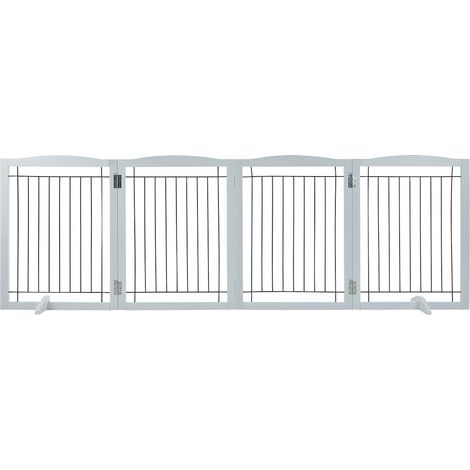 Mophorn 32 H x 96.5“ W Freistehendes Hundetor, 4-Panel faltbar Haustier Barriere für breite & schmale Passagen, erweiterbar mit geräuschlosen Fuß Unterstützung, Indoor-Gebrauch, weiß (1/5)
