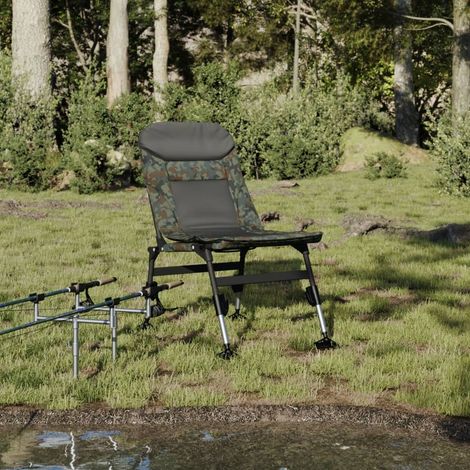 Chaise de pêche pliante pieds réglables anti-boue acier camouflage noir 45 x 71 x 71-81 cm - PANGIVO (1/5)