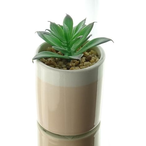 Kaemingk – Mini-succulente artificielle en pot en faïence beige – Hauteur 10 cm