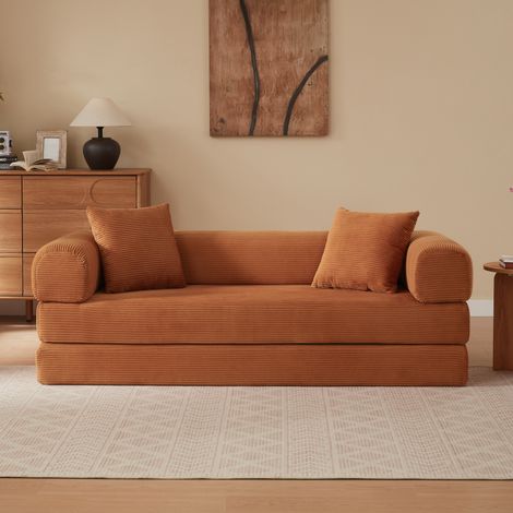 Divano letto trasformabile in tessuto vellutato terracotta 195 x 89 x 59 cm MODENUIT (1/5)