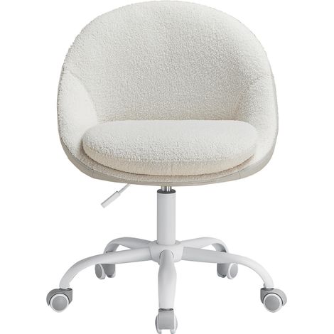 Chaise de Bureau à Domicile, Chaise de Maquillage en Peluche, Rembourrage en Mousse, Réglable en Hauteur, Beige Cappuccino et Blanc Nuage (1/5)