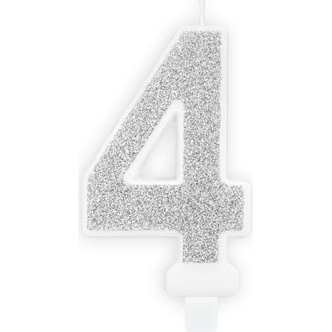 Kerze Nummer „4“ Silberglitzer (1/2)