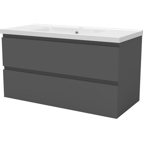 Bathroom Vanity Unit with Basin Storage Cabinets Flat Pack - 1000mm Matt Grey + Wall Hung