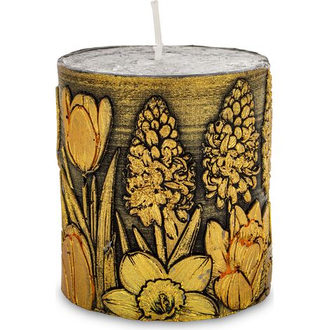 Bougie cylindrique Pl Petites fleurs Noir Vert Herbe 8x7x7 (1/5)
