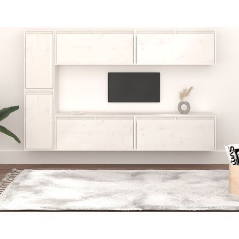 vidaXL Mobili Porta TV 6 pz Bianchi in Legno Massello di Pino (1/5)