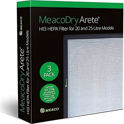 Filtro de carbón activo MeacoDry Arete, compatible con deshumidificadores de 10L y 12L, pack de 3 unidades, elimina olores y mejora la calidad del aire (1/3)