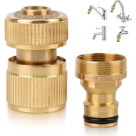 Adaptateur de robinet - Raccord de tuyau universel pour robinet de cuisine et tuyau d'arrosage - Adaptateur en laiton pour filetage extérieur - Avec connecteur rapide universel pour robinet (1/5)