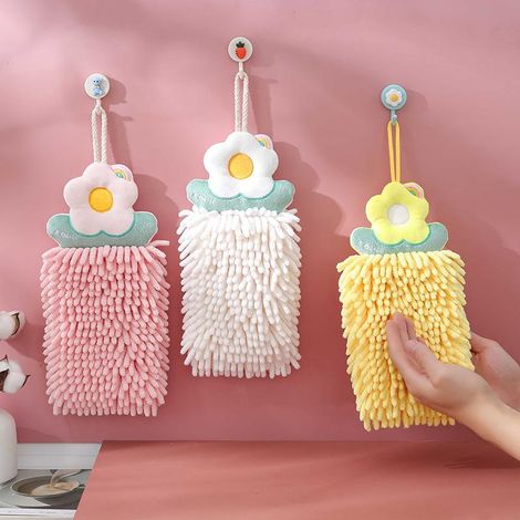 Lot de 3 serviettes suspendues à fleurs, absorbantes, à séchage rapide, épaisses et double épaisseur. Idée cadeau mignonne. (1/5)
