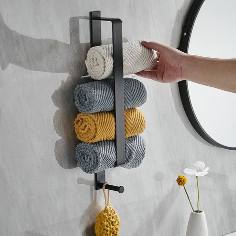 Handtuchhalter zur Wandmontage, selbstklebend, Edelstahl, 43,5 cm, mit 1 Haken (ohne Bohren). (1/5)