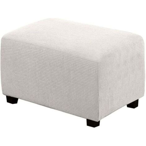 Housse de Pouf carrée Extensible en Peluche, Housses de Repose-Pieds en Jacquard Doux pour protéger Le Repose-Pieds, Housse de Pouf avec Fond élastique, Lavable en Machine - S-Blanc (1/4)