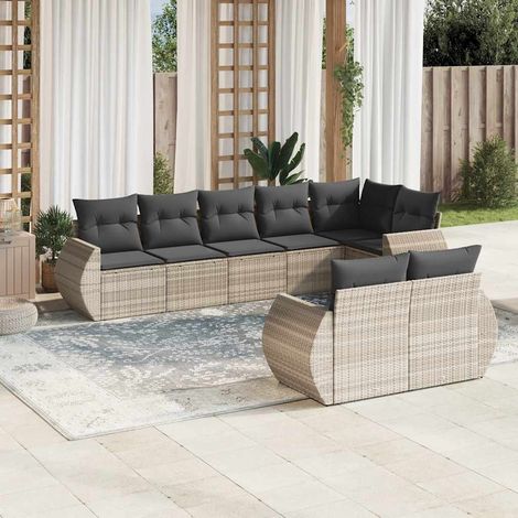 Canapé de Jardin 8 Places en Résine Tressée Gris avec Coussins Amovibles et Fonction Rangement, Design Modulaire pour Terrasse (1/3)