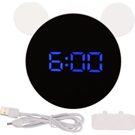 Niedlicher digitaler Wecker mit Mausohren, LED-Spiegeluhr mit Schlummerfunktion und Nachtmodus fürs Kinderzimmer, blaues Display (1/5)