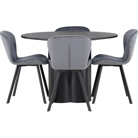 Olivia Essgruppe Esstisch schwarz 4 Stühle grau. (1/4)