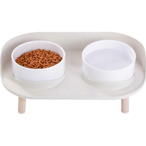Distributeur d'eau double gamelle anti-collision pour chats et chiens, protection cervicale, accessoires pour animaux de compagnie, blanc crème (1/5)