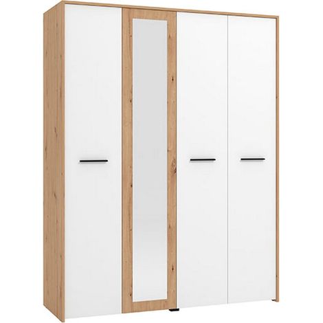 Armario Grande Monvalle, Ropero Dormitorio, Perchero, 5 Estantes, 4 Puertas, 157.5x203.5h cm Blanco Mate