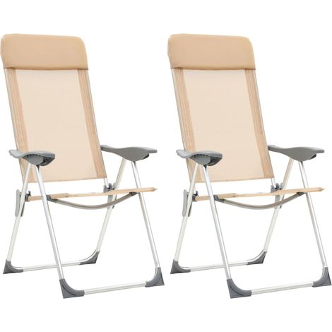 Poltrone moderno,Sedie Relax Pieghevoli da Campeggio 2 pz in Alluminio Crema -EBV32618 (1/5)